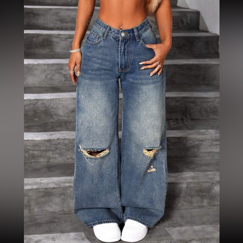 ICON Washed & Ripped Wide Leg Jeans